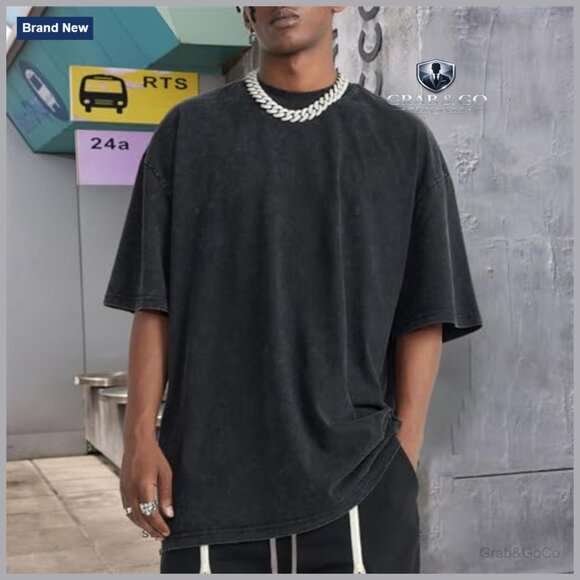 Oversized Vintage Acid Wash Cotton T-Shirt Unisex Streetwear Basic Tee - Picture 2 of 7